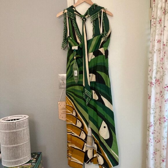NWT Farm Rio Toucan beaded maxi halter dress, sz. S - Picture 6 of 8
